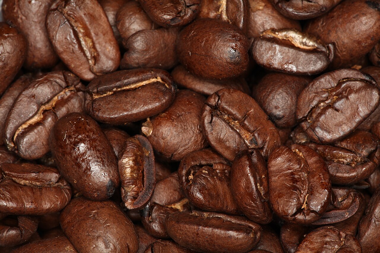 Close-up of freshly roasted coffee beans